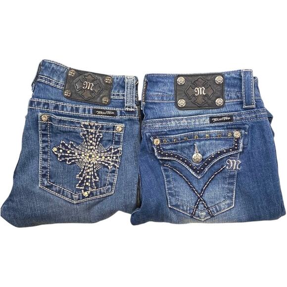 Miss Me Jeans Lot of 2 Pair Cross Black Stud Embellished Size 28 Boot Cut Jeans - Picture 1 of 16